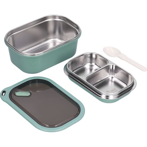 Boîte bento en acier inoxydable 1.2L double couche étanche récipient alimentaire pour école pique-nique vert (1/5)