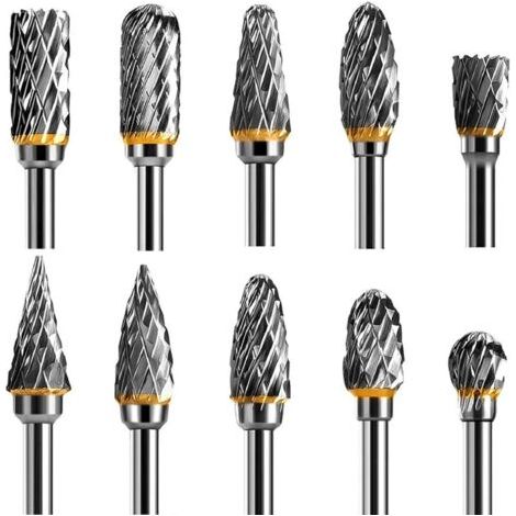 BUNTHAUS Jeu de Fraises Rotatives Acier Carbure de Tungstène Double Tranchant pour Outil rotatif, 10 stuks 1/8 inch schacht past roterende tool voor houtbewerking snijwerk, metalen polijsten, graveren (1/5)