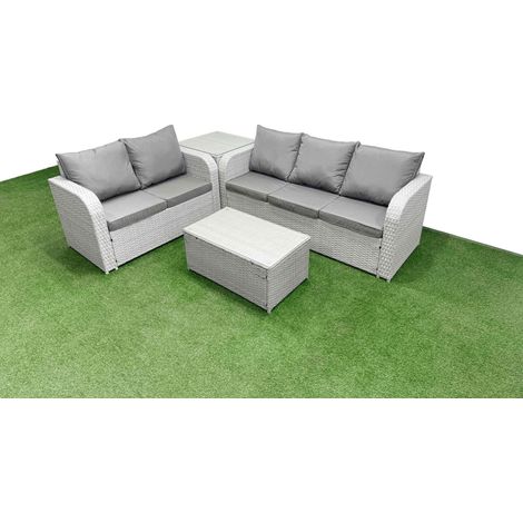 Fimous 5 Seater PE Rattan Wicker Garden Furniture Patio Conservatory Sofa Set with Rectangular Coffee Table 3 Seater Sofa Love Sofa Side Table (1/4)