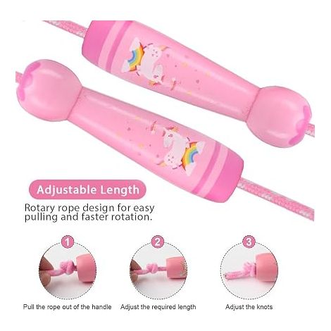 Skipping Rope for Kids, Adjustable Wooden Handle and Cotton Rope, Cute Skipping Rope for Boys Girls Fitness Exercise 2.6M (Pink) (1/4)