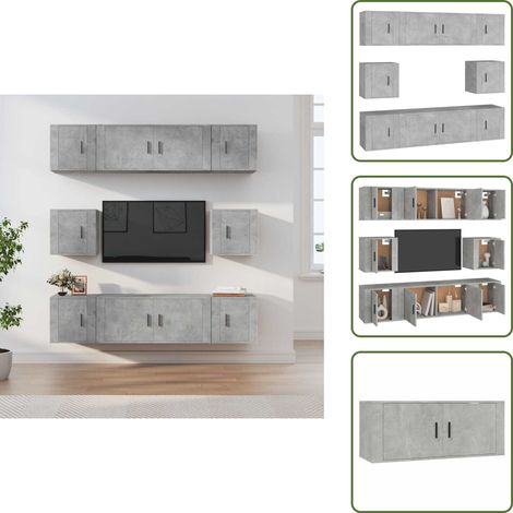 The Living Store Set Mobili Porta TV 8pz Grigio Cemento in Legno Multistrato - Mobili TV a parete