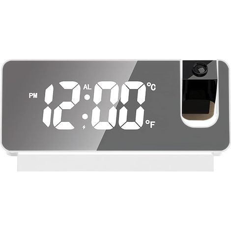 Reloj despertador con proyección, radio con proyección de 180°, reloj despertador LED, reloj digital, función de repetición, doble gong, temperatura de carga, puerto USB, función de proyección para el (1/5)