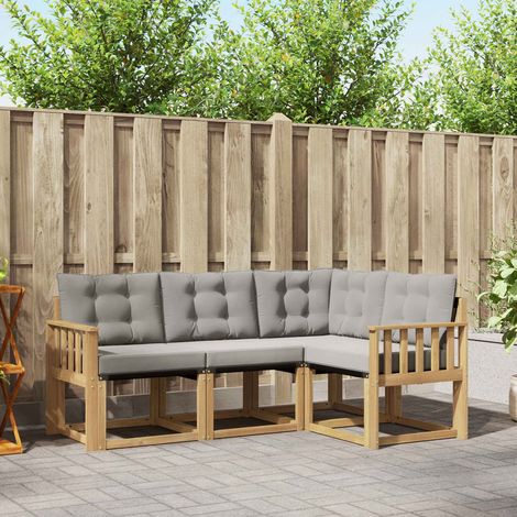 vidaXL Conjunto de sofás de exterior 4 uds. Blanco y Gris Claro (1/5)