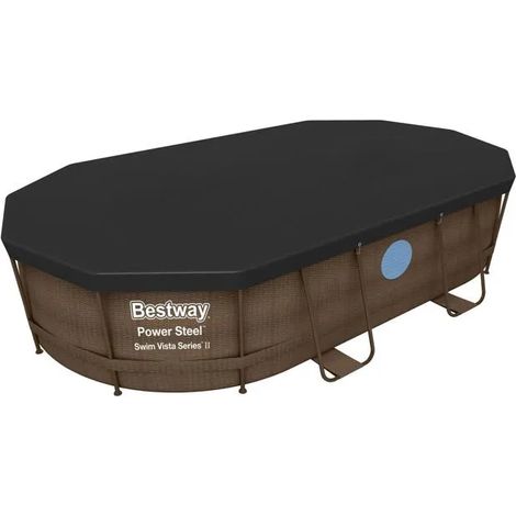 Bestway Abdeckplane 418 x 230 cm oval PVC schwarz für 427 x 250 cm Pools (1/3)