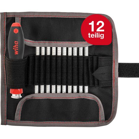 Wiha Schraubendreher mit Wechselklinge Kombiklingen-Satz SYSTEM 4 in Rolltasche (27820) / 12 teilig, Schlitz/Phillips/TORX/Sechskant, variable Klingenlänge, schnelles Umstecken
