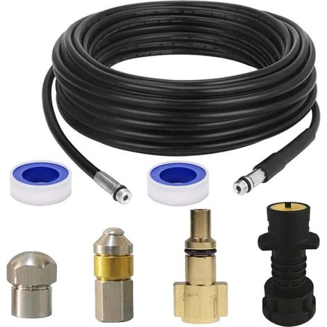Tuyau nettoyage haute pression 15m 160 bars, buse jet & rotative, adapté Kärcher K2-K7 et Lavor