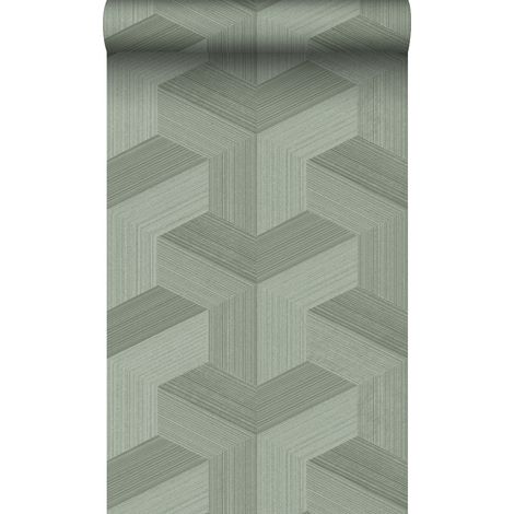 papier peint graphique 3D vert grisé  - Origin Wallcoverings (1/5)