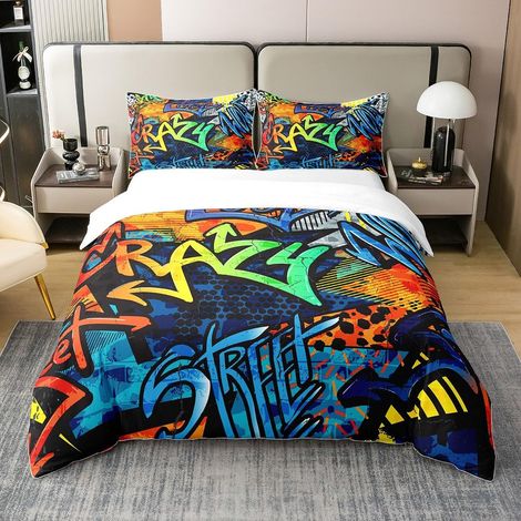 Duvet Cover 220 x 240 cm 100% Cotton Teenager Hip Hop Decoration Children Bedding Set Boy Girl Graffiti Pattern Bedding Set Street Culture Series 3-Piece (1/5)