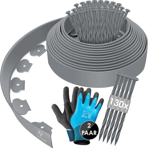 KESSER® Flexible Rasenkante aus Kunststoff  mit  Erdankern + Handschuhen   Beeteinfassung Beetumrandung Beetbegrenzung Mähkante