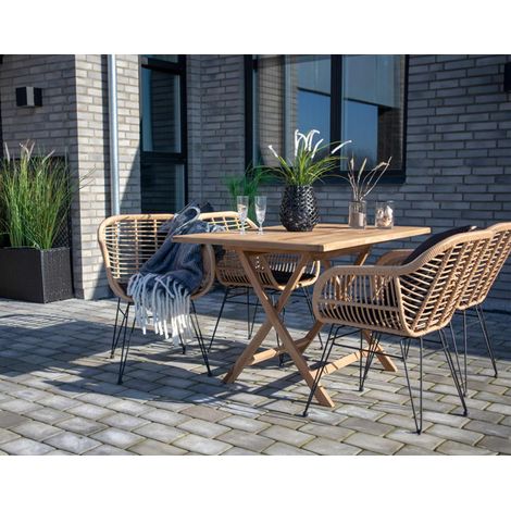Candelaria - lot de 2 chaises - en poly rotin - noir / bois (1/5)