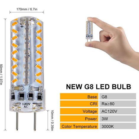 Ampoule LED G8 120V 3W Ejoyous, Blanc Chaud 3000K, 72 LED SMD 3014, Dimmable, Économie d'Énergie, Pack de 6