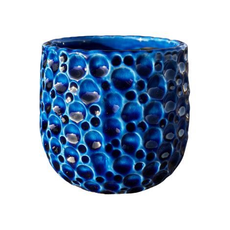 Pot grande taille d'extérieur PARISETTE 12x10cm bleu, fait main en terre cuite émaillée
