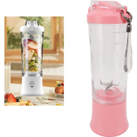 Batidora portátil rosa: 600 ml, 150 W, 18000 rpm, puerto USB, batería de 4000 mAh, tapa antigoteo y 2 modos (batido/pulsación). (1/5)