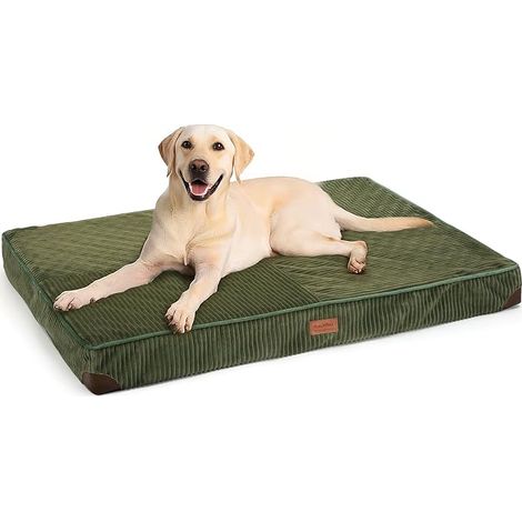 Panier pour Chien, Panier Orthopédique en Peluche Velours Côtelé avec Housse Lavable, Lit Imperméable pour Caisse, Mousse de Support, Tapis pour Chats avec Fond Anti-Dérapant, Vert (1/5)