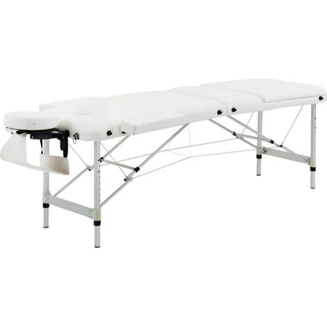 klappbare Massageliege höhenverstellbar mit Kopfkissen für Salon & Spa, Kunststoff & Alu, Weiß, 215 x 60 x 61-84 cm in loco (1/5)
