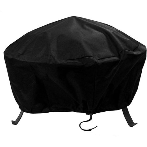 Housse de protection ronde pour foyer extérieur, vinyle PVC robuste imperméable, anti-UV, cordon de serrage, diamètre 30 pouces, noir (1/5)
