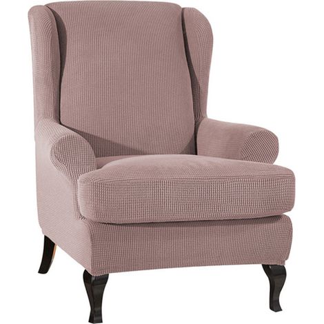 Housse de canapé extensible en tissu élastique pour fauteuil à oreilles, en polyester et élasthanne, protection pour meubles (Camel) (1/5)