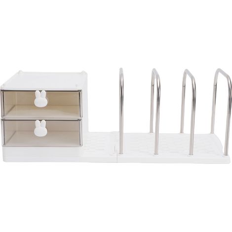Organiseur de bureau avec serre-livres, boîte de rangement de bureau multifonctionnelle, étagère de bureau pour fournitures scolaires et de maison, blanc (1/5)