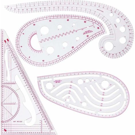 Ruler Couture - Ensemble De 4 Règles Métriques Pour Patronnage - Courbe Comma Échelle Triangulaire Manche Armhole - 1 Set (1/5)