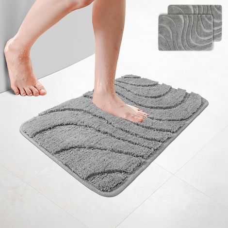VOUNOT® 2er-Set Badematte Rutschfeste, Mikrofaser Badezimmerteppich Wellenmuster 40x60cm Grau