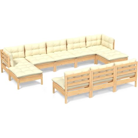 Muebles de jardín 10 piezas cojines madera de pino color crema vidaXL (1/5)