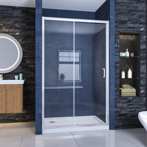 ELEGANT Sliding Shower Door 6mm Safety Tempered Glass 1200x800mm Reversible Bathroom Shower Enclosure Cubicle with Tray and Waste (1/5)