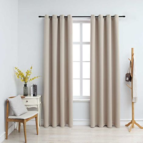 Rideaux occultants à œillets métalliques, 2 pièces, beige, 140 x 175 cm (1/5)