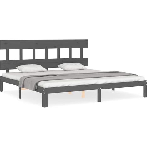 Lit double Lit adulte Cadre de lit sans matelas gris 200x200 cm bois massif de pin (1/5)