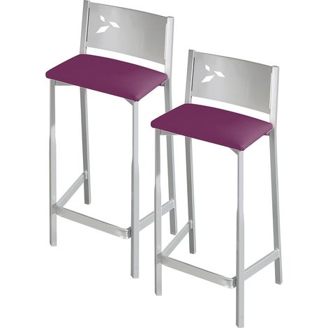 Lot de 2 tabourets de Cuisine en Similicuir Aubergine 60 cm (1/5)