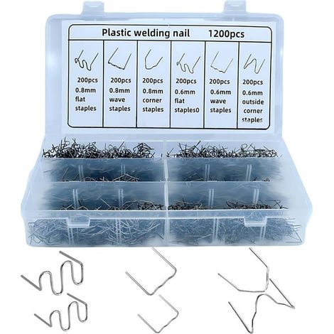 1200pcs Agrafe de soudure, 6 formes, Acier inoxydable, 0,6mm 0,8mm, Réparation plastique, Automobile (1/5)