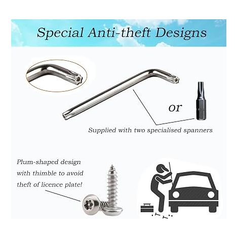 Kit de Fixation de vis antivol pour Plaque d'immatriculation de Voiture M5 en Acier Inoxydable avec Capuchons de Protection, Rivet Plaque Immatriculation pour Voitures, Motos et camions (1/4)