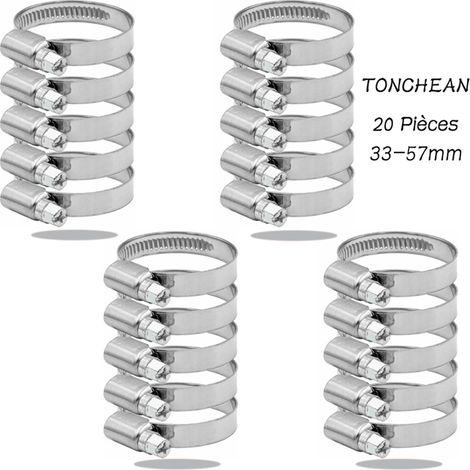 TONCHEAN Verstellbare Schlauchschelle, 33–57 mm, Sortiment aus 304 Edelstahl, Schlauchschellen, Clips für Familien-Wasserrohr, Hausgas, Autorohr, Wasserhahn, 20 Stück (12 mm) (1/5)