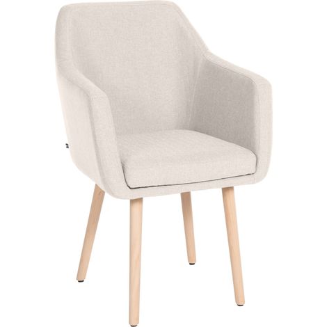 Chaise visiteur en tissu crème avec dossier enveloppant et accoudoirs – Piètement bois clair 4 pieds 100008539 (1/5)