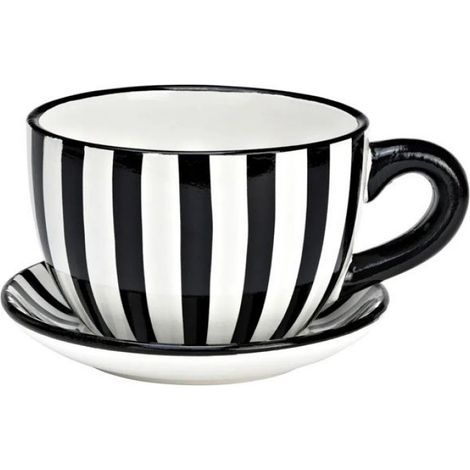 Vase / Pot de fleurs - - Tasse à plantes - Céramique - 15x20 cm - Rayé noir et blanc (1/3)