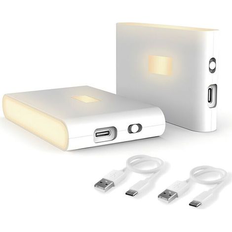 Avec détecteur de mouvement, Rechargeable USB Veilleuse enfants avec 3 modes (Auto/ON/OFF), 2700K Blanc chaud Veilleuse pour chambre,escalier, salle de bain, placard, couloir [2 pièces]