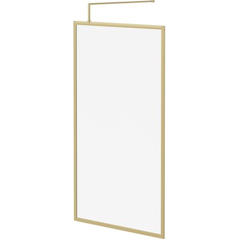 Colore 8mm Clear Glass Brushed Brass 1850mm x 1100mm Fully Framed Walk In Shower Screen including Wall Channel and Support Bar (1/5)