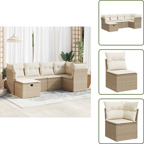 6-tlg. Garten-Sofagarnitur mit Kissen Beige Poly Rattan - Gartensofa Set - Garten Sofa Set - Outdoor Sofa Set - Garten Sofagarnitur (1/5)