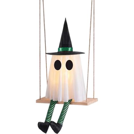 Lumineux fantôme oscillant avec chapeau de sorcière, pour extérieur, jardin terrasse jardin décoration de sapin,Vert (1/5)