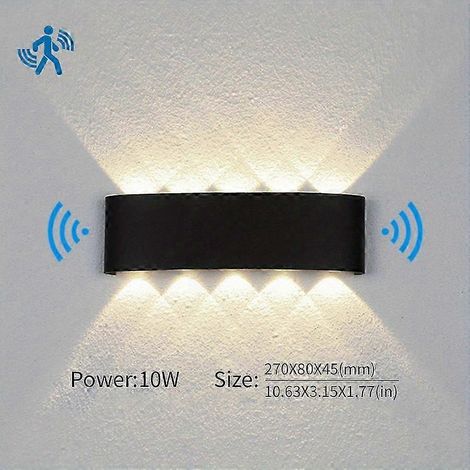 Lámpara de pared LED, bombilla LED para exteriores, sensor de movimiento, resistente al agua IP66, luz de pared para porche, jardín, sala de estar, escaleras (luz natural 10W, negra con sensor).