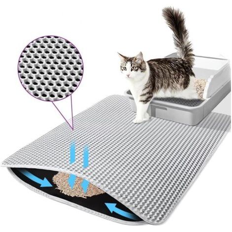 Tapis Litiere Chat,Tapis de Litière pour Chat Avec Couche Antidérapante,Tapis pour chat Imperméable, Antidérapant, Tapis Chat, Tapis de Toilette Chat pour Les Types de Chat Bac à Litière (Gris)