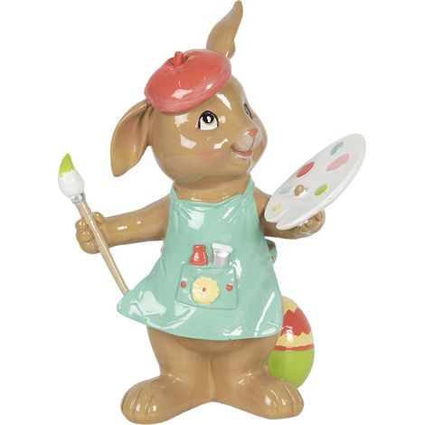 Figurine Lapin de Pâques Décorative en Plastique Marron et Bleu 16 x 10 x 21 cm - PANGIVO (1/5)