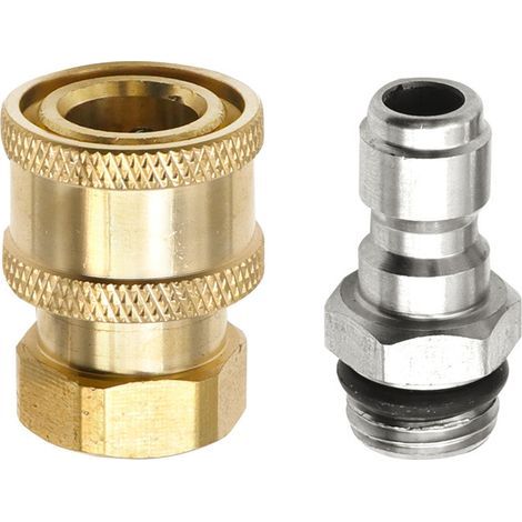 2 adattatori per idropulitrice ad alta pressione da 1/4" con connettore rapido a raccordi filettati M14, kit di disconnessione in ottone per tubo flessibile, lancia a spruzzo (1/3)