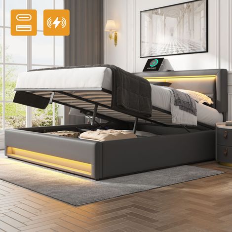 Letto struttura letto contenitore LED USB 140x190 OKMYHOME