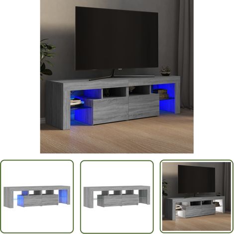 The Living Store TV-Schrank mit LED-Leuchten Grau Sonoma 140x36,5x40 cm - TV Schrank - Holzwerkstoff Möbel - Grauer Wohntisch - LED Beleuchtung - Wohnzimmer Einrichtung (1/5)