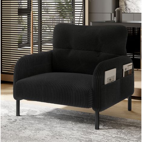 Sessel 67 x 75 x 79 cm aus schwarzem Cordstoff mit Seitentasche – MEUBLIV (1/5)