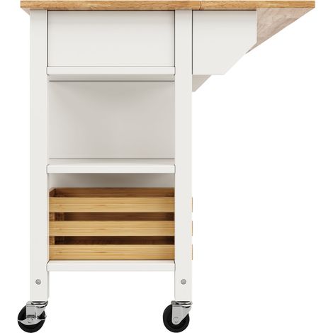 Îlot de cuisine blanc 120×45×90cm en bois multifonction,armoires et panier en pin pour rangement cuisine et salon.