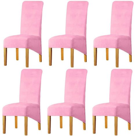 Housses de chaise XL extensibles en velours rose, lot de 6, pour salle à manger (1/5)