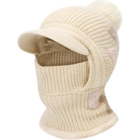 Strickmütze mit Schal und Sturmhaube für Damen, warm, winddicht, fleecegefüttert (1/5)