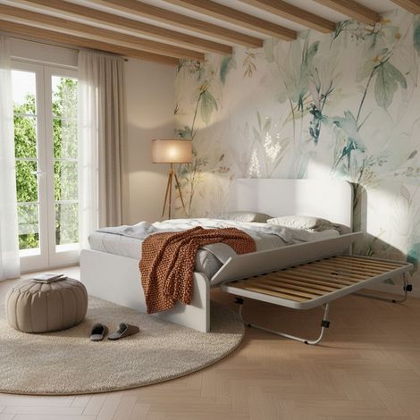 Letto matrimoniale 160x200 con rete estraibile e sollevabile - Bianco (1/5)
