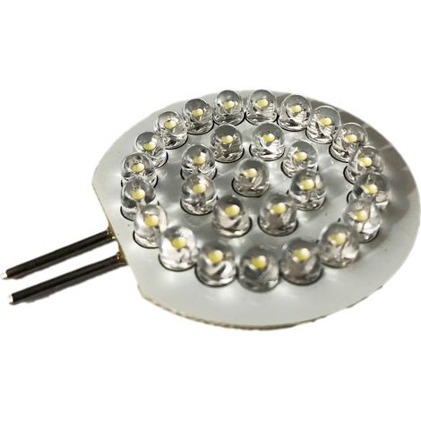 Coppia 2 Lampade Led G4 Con 28 Led F5 Colore Bianco Freddo 6000K 12V 2W Diametro 45mm